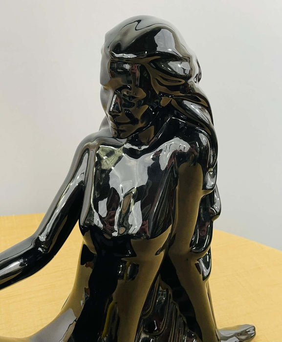 Art Deco Style Porcelain Figural Woman Sculpture Painted Black