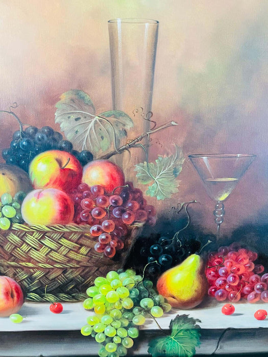 W.Jenkins Large Still Life Fruits Oil on Canvas Painting