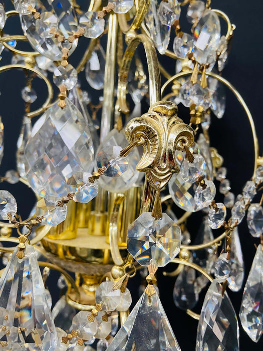 Small Hollywood Regency Style Crystal Brass Chandelier