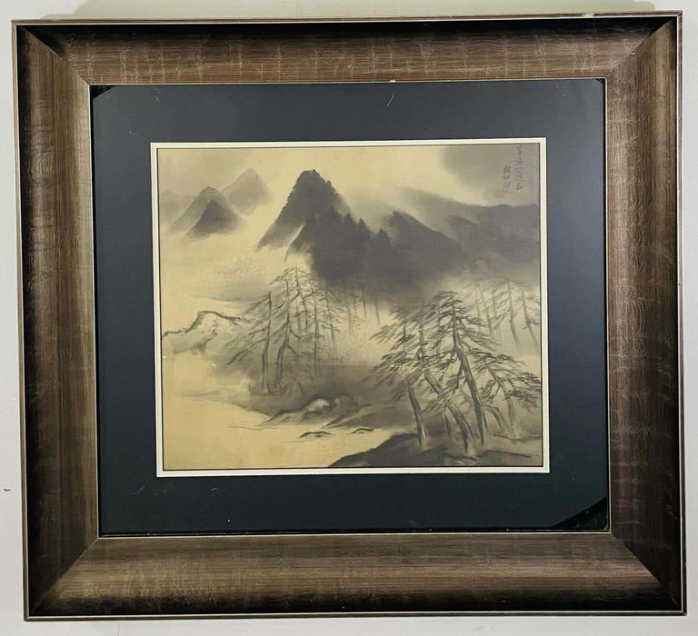 An Antique Sumi Ink Japanese Painting on Silk, Framed