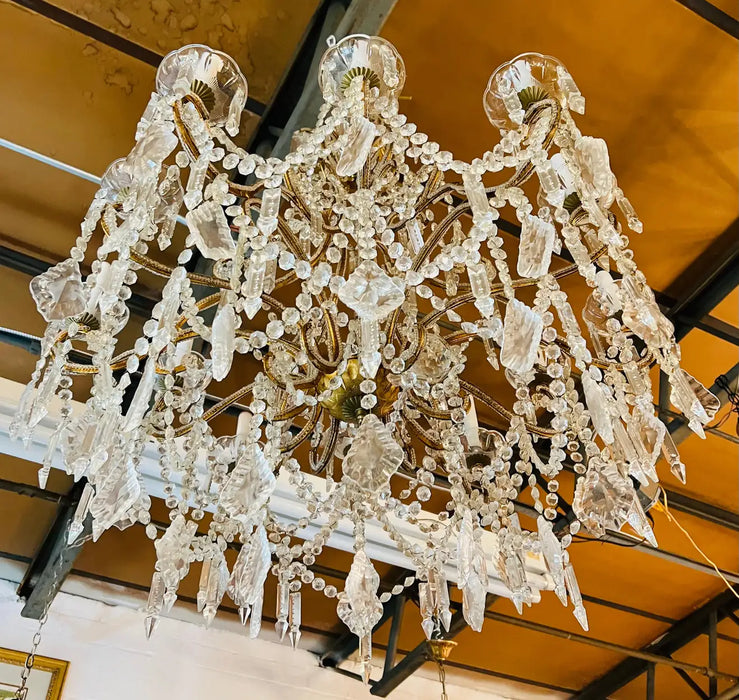 French Marie Therese Hollywood Regency Style Cut Crystal Chandelier, 12 Arms