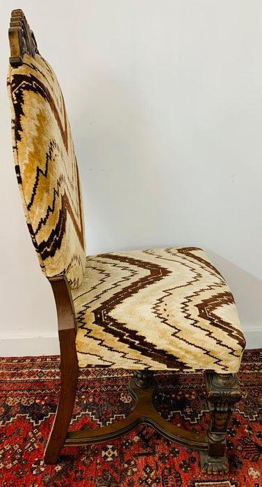 Side Chair with Chevron Striped Upholstery and Hand-carved Legs, a Pair