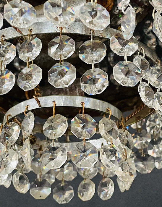 Diminutive French Regency Style Crystal and Brass Chandelier