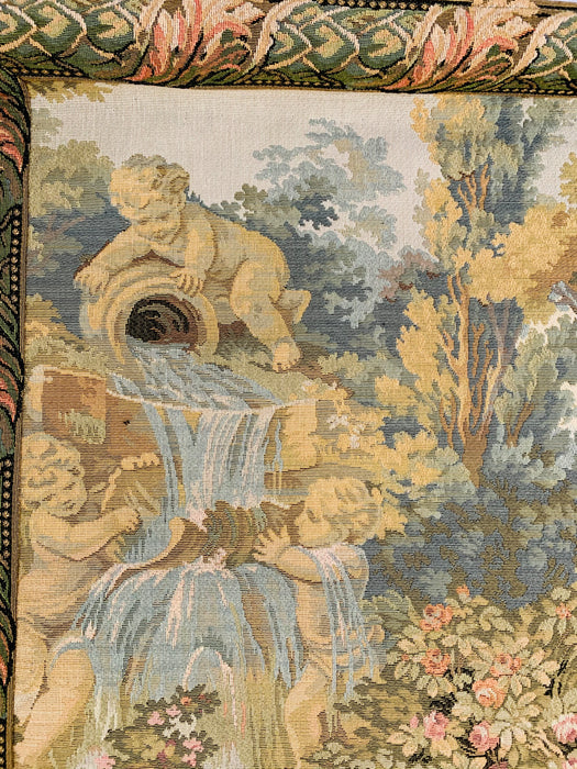 Late 19th Century French Handwoven Tapestry of Garden with Three Putti
