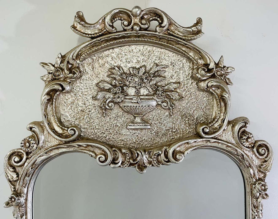 French Louis XVI Style Silver Trumeau Wall or Mantel Mirror