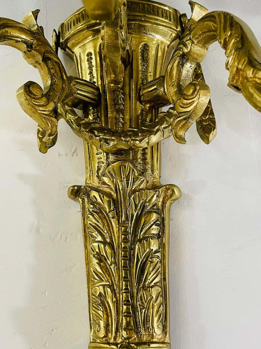 French Neoclassical Brass Wall Lamp Sconce in the Style of Maison Jansen, a Pair