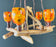 Adirondack Style Wood Chandelier with Orange Glass Globe Hurricane Shades
