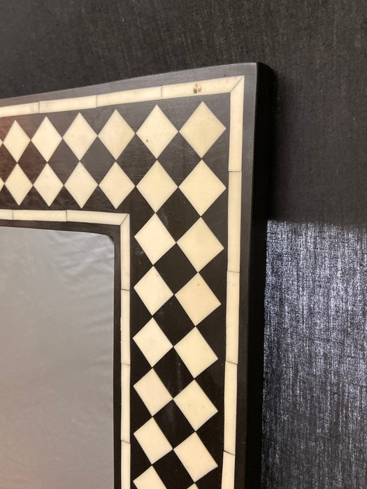 Mid-Century Modern Style Black & White Console Table & Mirror in Diamond Pattern