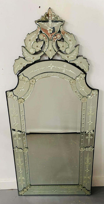 Elaborate Rectangular Venetian Glass Mirror With Etched, Cut And Moulded  Glass Details, Italy Circa 1950.