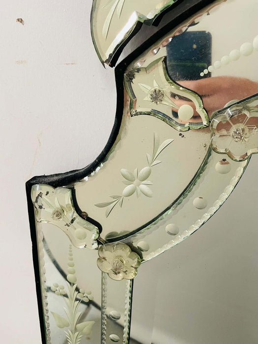 Antique Italian Venetian Etched Glass Mirror