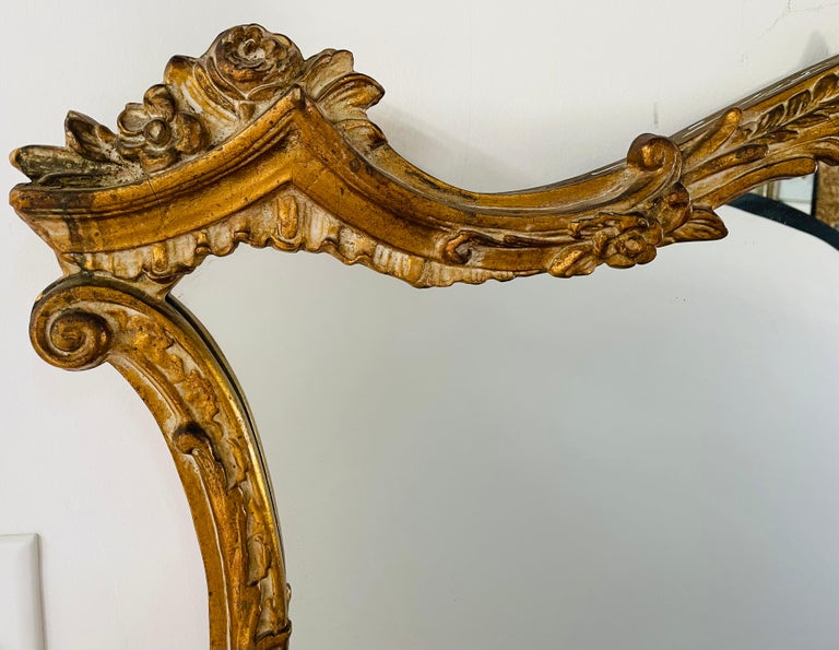 French Louis XV Rococo Style Shell Gilded Wall or Mantel Mirror