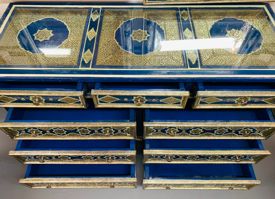 Hollywood Regency Inlaid Blue Large Sideboard, Commode or Dresser