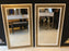 Pair of Hollywood Regency Style Brass on Wood Frame in White Wall Mirrors