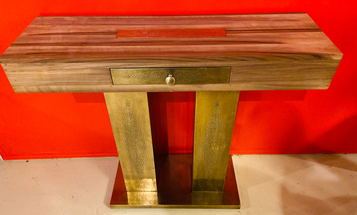 Walnut & Brass Handmade Console With Available Matching Mirror