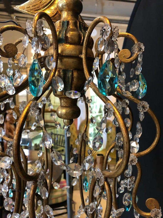 Neoclassical Italian Crystal Chandelier Handcrafted in Gilt Metal
