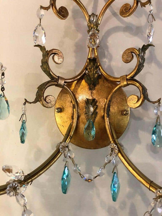 Neoclassical Italian Crystal Sconce, Handcrafted in Gilt Metal, a Pair