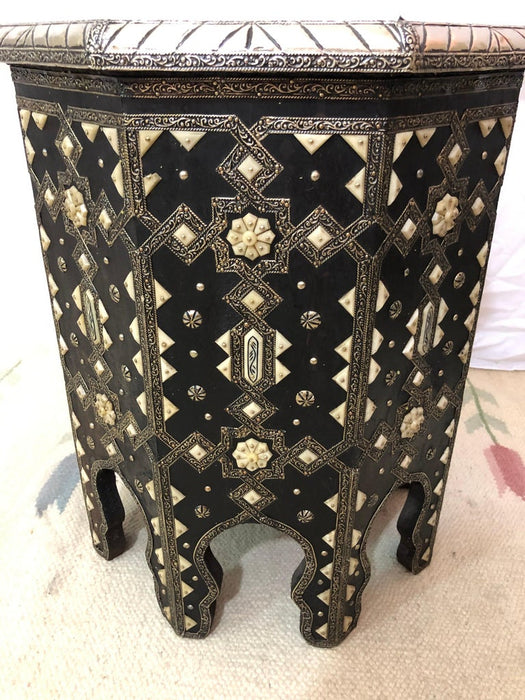 A Pair of Modern Moroccan Ebonized Wood with White Brass and Bone Inlaid Table