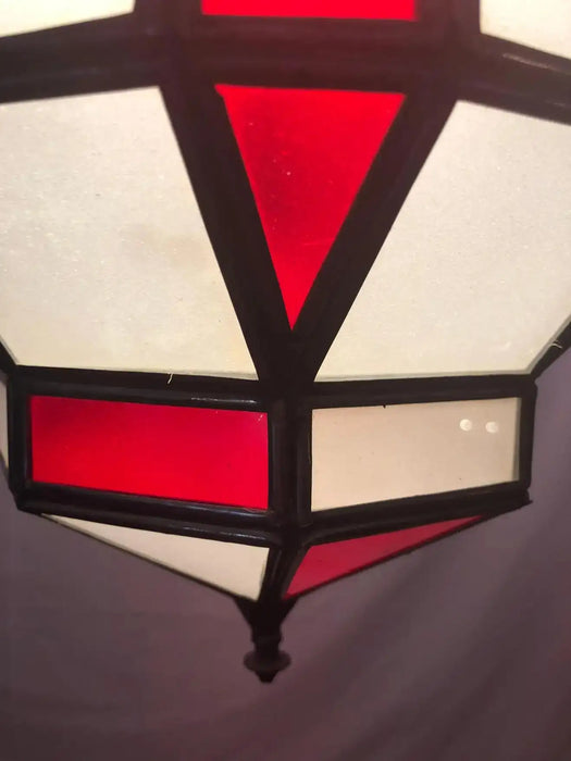 Art Deco Style White Milk and Red Glass Chandelier, Pendant or Lantern