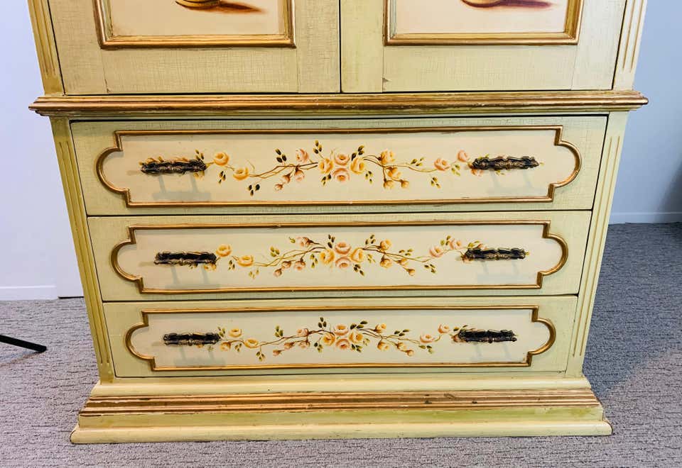 French Provincial Hand painted Armoire or Cabinet