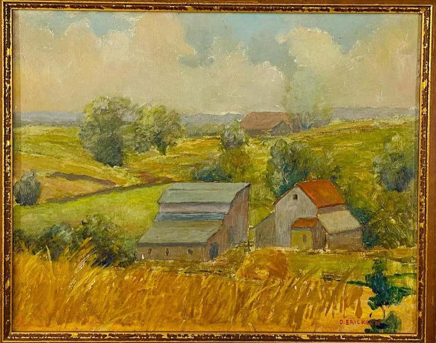 Landscape Oil on Board Painting Signed O.Erickson