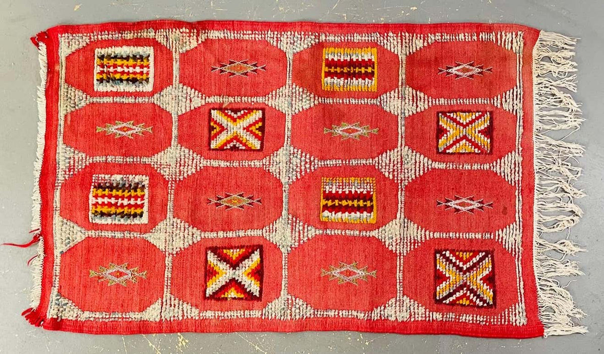 Vintage Tribal Red or Pink Moroccan Rug or Carpet
