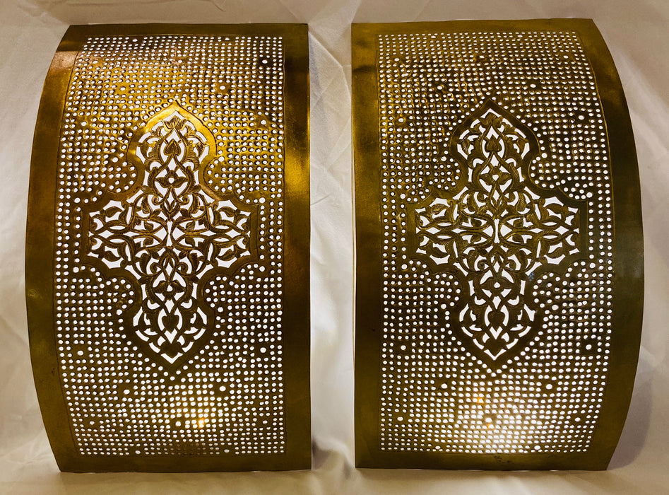 Moroccan Wall Sconce or Lantern in Gold Brass, a Pair