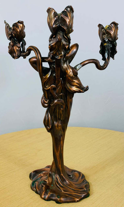 Claude Bonnefond Art Nouveau Woman Candlestick or Statue, a Pair