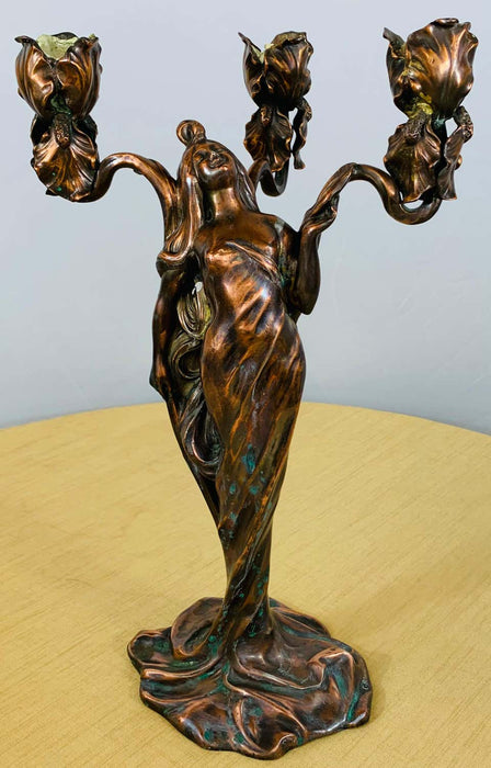 Claude Bonnefond Art Nouveau Woman Candlestick or Statue, a Pair