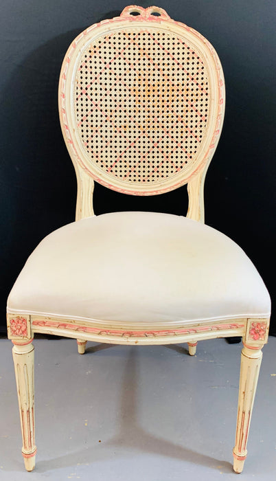 Louis XVI Style French Provincial White and Pink Cane Back Chair