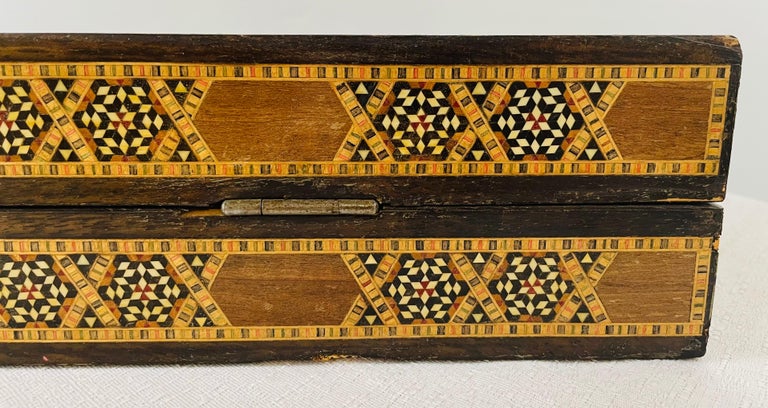 Vintage Syrian Moorish Inlaid Wooden Backgammon Box