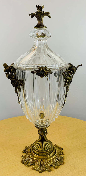French Empire Style Bronze Mounted Cut Crystal Lidded Urn or Vase