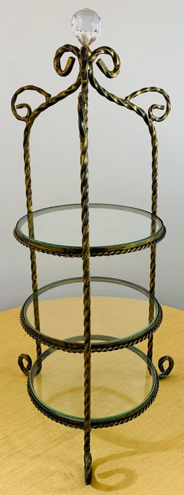 Diminutive French Wrought Iron Decorative Etagere with Round Glass Shelves