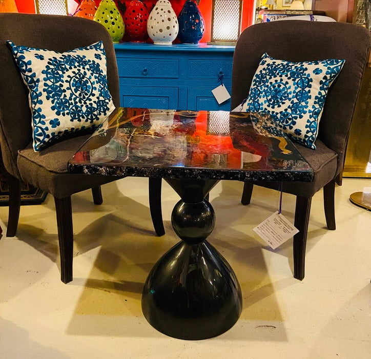 Abstract Design Center or End Table in Resin on Black Epoxy