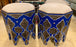 A Pair of Handmade Moroccan White Brass on Wood Ottomans, White Leather Top