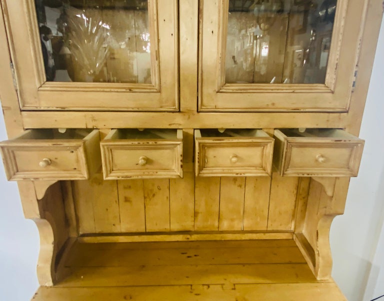 Antique French Farm Style Cabinet With Hutch in Off-White/ Beige