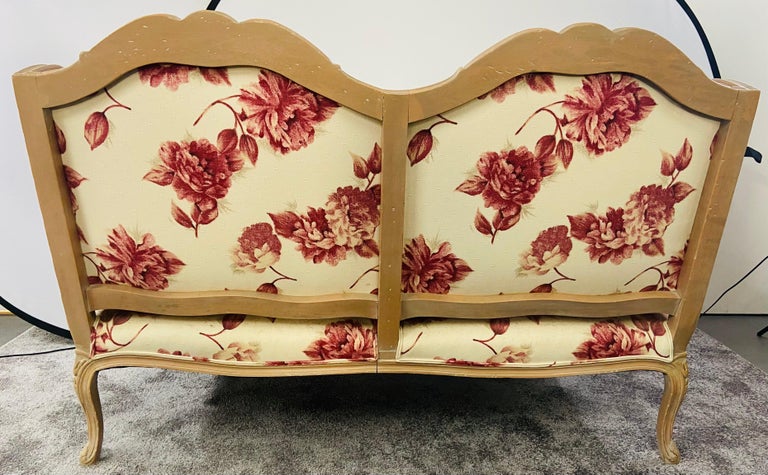 French Louis XV Style Settee or Canape With Floral Upholstery in Red 