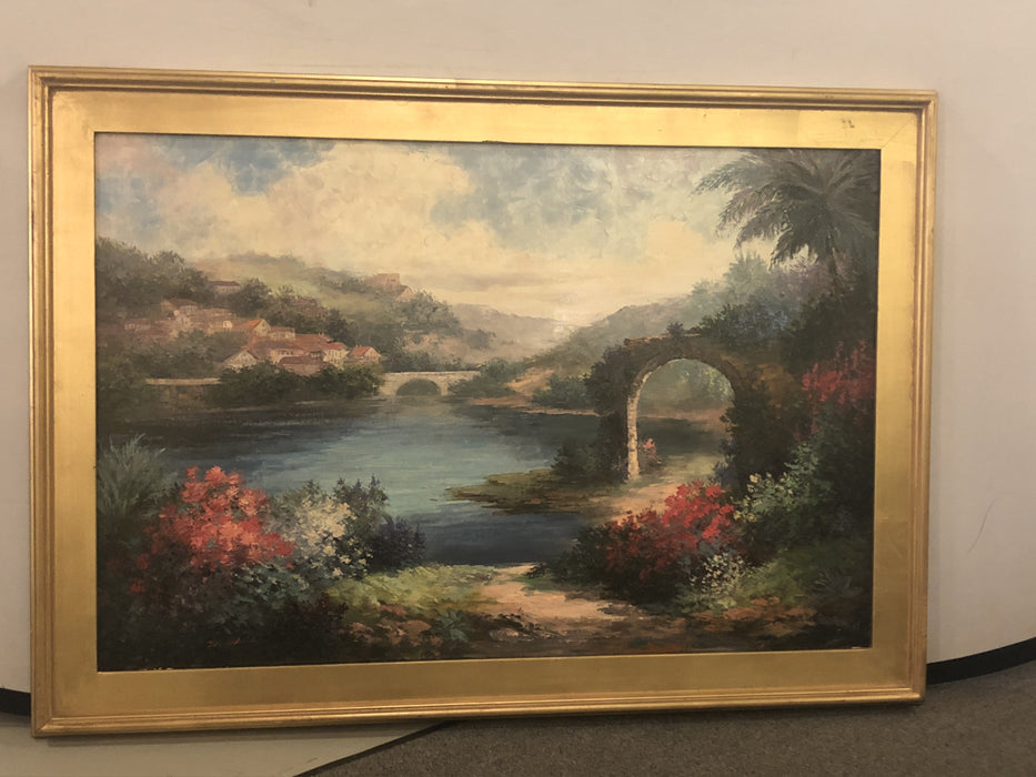 Americana Landscape Oil on Canvas Painting Signed P. Paul, Framed