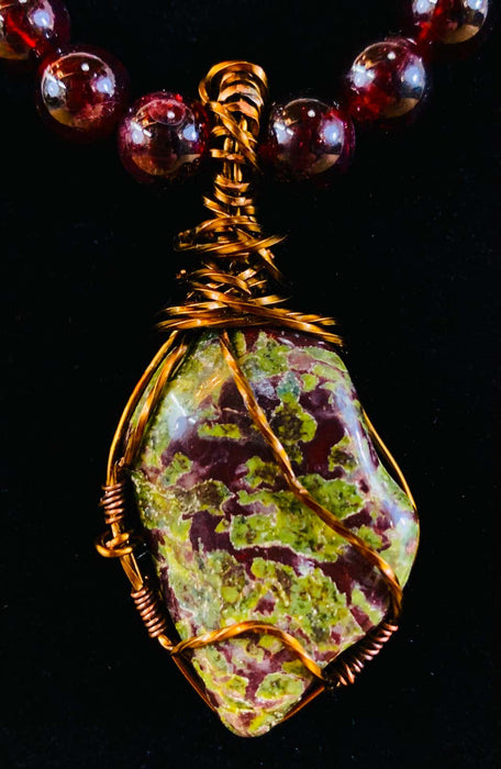 Bloodstone Pendant with Antiqued Copper Handmade Necklace