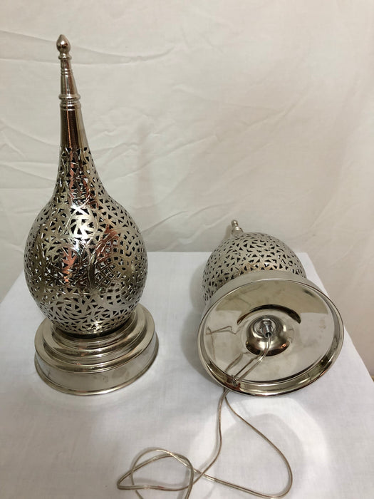 Pair of Tear Shaped White Brass Handmade Table Lamps
