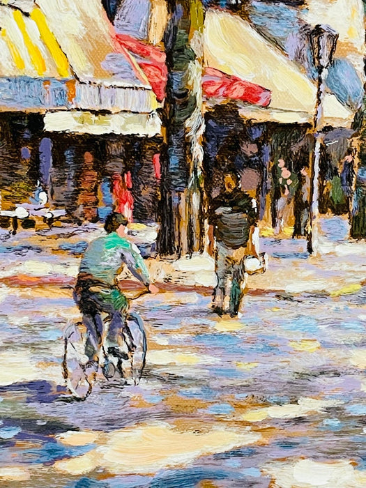 Oil on Canvas Mixed Media Painting Titled " Cafe Francais" by Leon Roulette