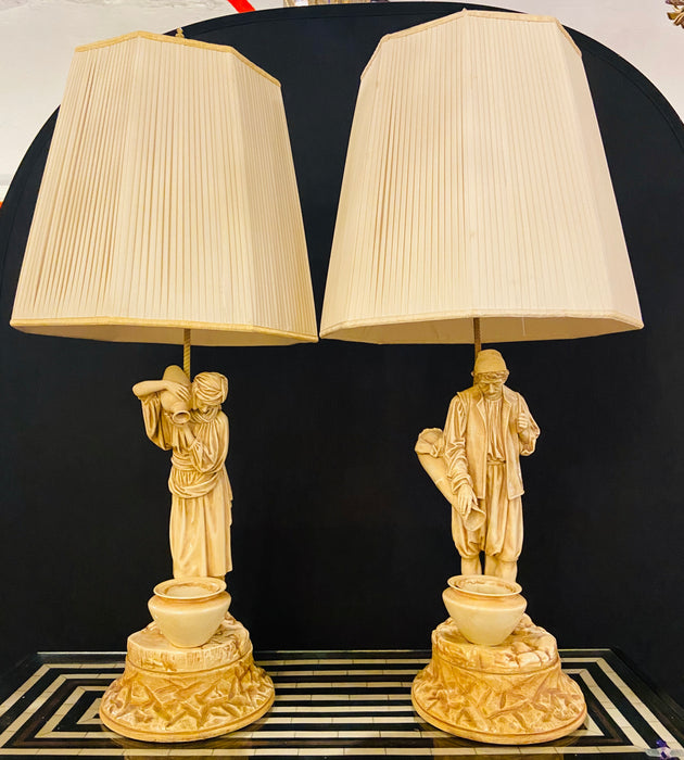Mid-Century Water Bearers in a Finely Cast Porcelain Finish Table Lamp, a Pair