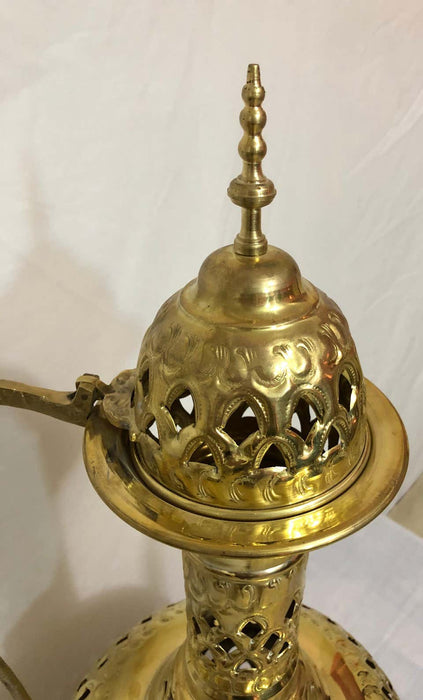 Brass Moroccan Floor or Table Lamp Handmade in Filigree Design, a Pair
