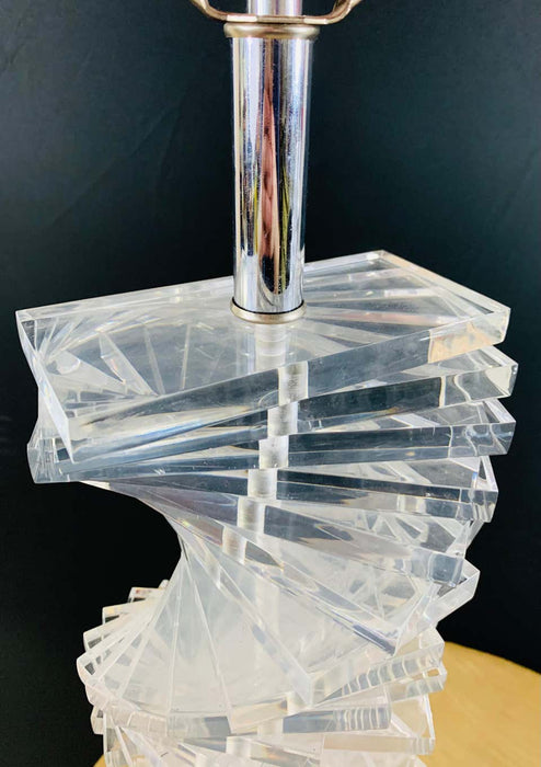 Mid-Century Modern Stacked Lucite Table Lamp "Grand Staircase", a Pair