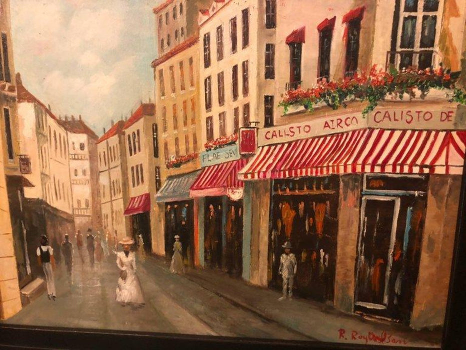 Parisian Street Scenes Oil on Canvas Painting Signed R. Roywilsens, a Pair 1970s