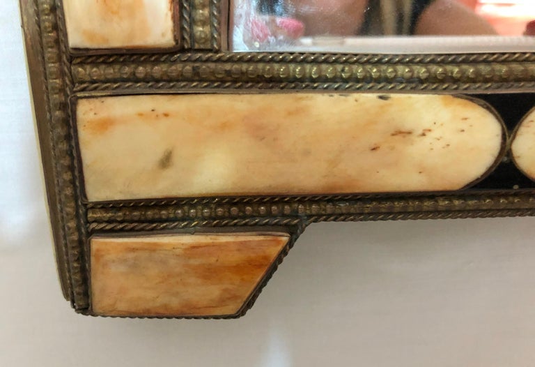 Wall or Vanity Mirror, Natural Camel Bone & Brass Inlay