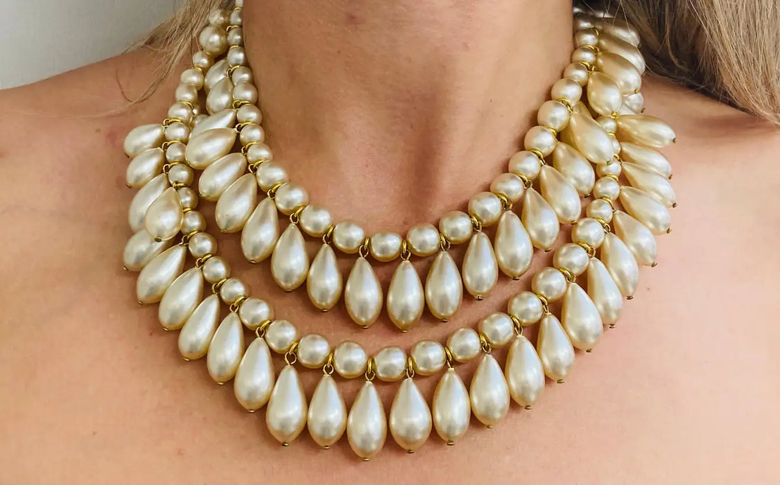Stunning Multi Strand Ombre Simulated Pearl And Crystal Necklace Earri –  Rosemarie Collections