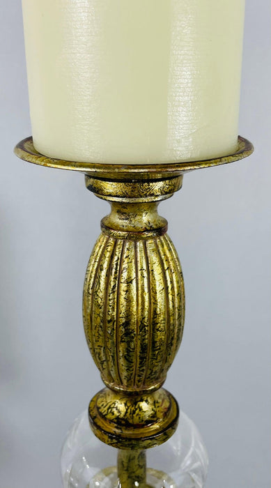Italian Rococo Style Gilt Metal and Cut Glass Candle Holder, a Pair