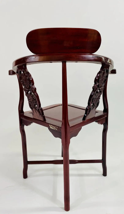 Chinese Export Oriental Hand Carved Rosewood Corner Chair