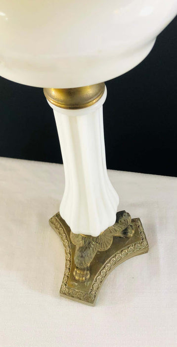 Antique Louis XVI Style White Opaline Glass and Bronze Table Lamp