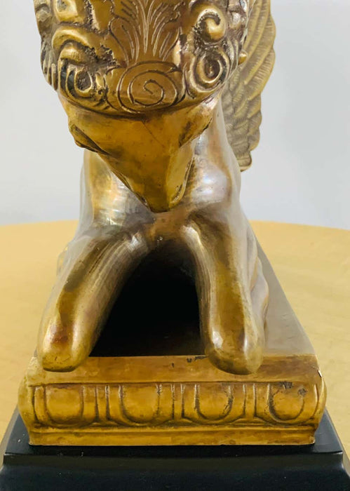 Indian Rhyton Shaped Brass Sculpture or Statue With Winged Ram